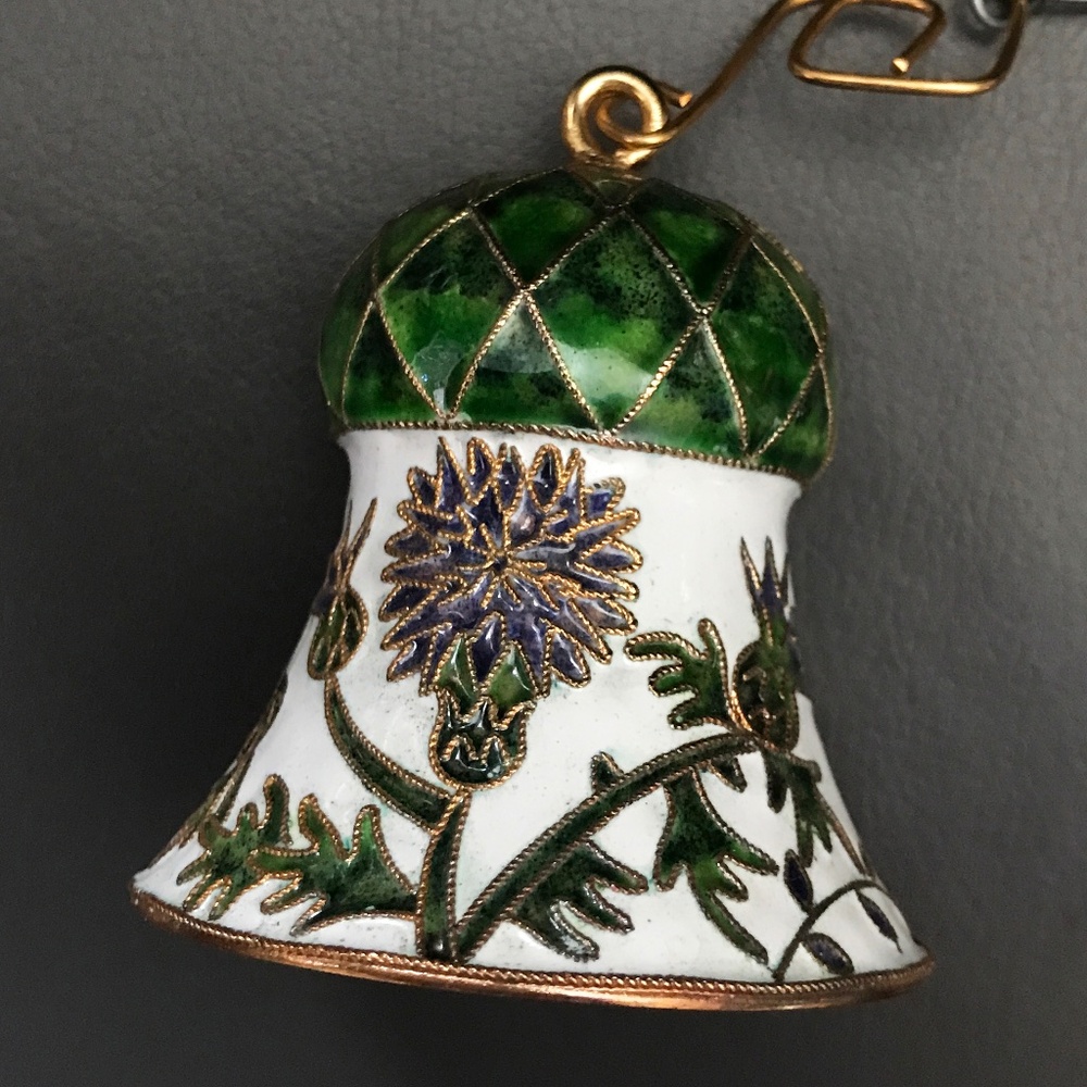 Vintage Cloisonné Enamel Thistle Shaped Bell Ornament